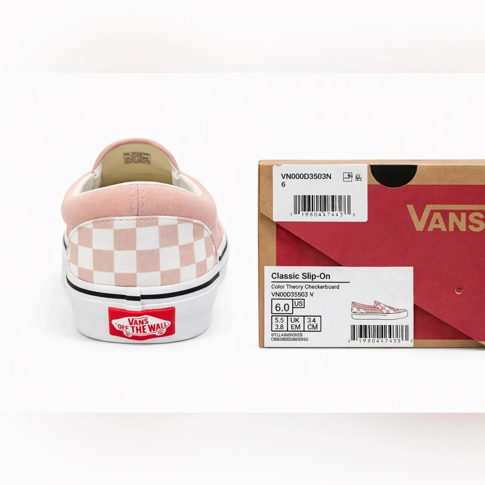Vans Classic Slip-On Checkerboard Blush/White – Women’s Size 6 – NEW w/ Box